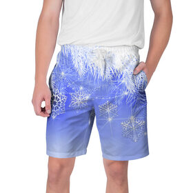 Мужские шорты 3D с принтом Новогоднее в Тюмени,  полиэстер 100% | прямой крой, два кармана без застежек по бокам. Мягкая трикотажная резинка на поясе, внутри которой широкие завязки. Длина чуть выше колен | год | елка | иней | новый | рождество | снежинки