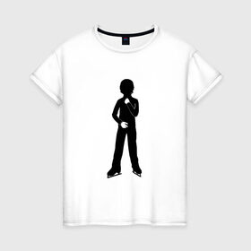 Женская футболка хлопок с принтом Конькобежец в Тюмени, 100% хлопок | прямой крой, круглый вырез горловины, длина до линии бедер, слегка спущенное плечо | коньки | конькобежец | лед | фигурист | фигуристка | фитнес