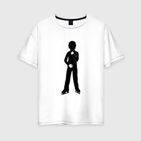 Женская футболка хлопок Oversize с принтом Конькобежец в Тюмени, 100% хлопок | свободный крой, круглый ворот, спущенный рукав, длина до линии бедер
 | коньки | конькобежец | лед | фигурист | фигуристка | фитнес