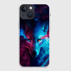 Чехол для iPhone 13 mini с принтом ЗВЕЗДНЫЙ ВОЛК в Тюмени,  |  | animals | hunter | sky | stars | wolf | волк | вселенная | голова | звезды | звери | космос | красиво | магия | мощь | небо | сила | хищник