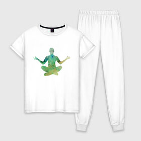 Женская пижама хлопок с принтом Йога тайм в Тюмени, 100% хлопок | брюки и футболка прямого кроя, без карманов, на брюках мягкая резинка на поясе и по низу штанин | здоровье | йога | кундалини | медитация | релаксация | тело | фитнес | энергия