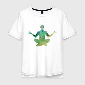 Мужская футболка хлопок Oversize с принтом Йога тайм в Тюмени, 100% хлопок | свободный крой, круглый ворот, “спинка” длиннее передней части | Тематика изображения на принте: здоровье | йога | кундалини | медитация | релаксация | тело | фитнес | энергия