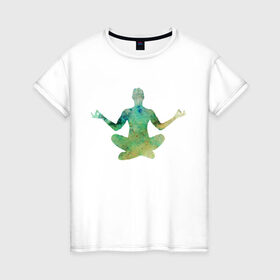 Женская футболка хлопок с принтом Йога тайм в Тюмени, 100% хлопок | прямой крой, круглый вырез горловины, длина до линии бедер, слегка спущенное плечо | здоровье | йога | кундалини | медитация | релаксация | тело | фитнес | энергия