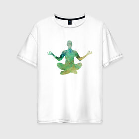 Женская футболка хлопок Oversize с принтом Йога тайм в Тюмени, 100% хлопок | свободный крой, круглый ворот, спущенный рукав, длина до линии бедер
 | здоровье | йога | кундалини | медитация | релаксация | тело | фитнес | энергия