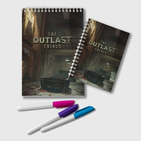 Блокнот с принтом The Outlast Trials в Тюмени, 100% бумага | 48 листов, плотность листов — 60 г/м2, плотность картонной обложки — 250 г/м2. Листы скреплены удобной пружинной спиралью. Цвет линий — светло-серый
 | game | games | horror | outlast | the outlast trials | аутласт | аутласт триалс | игра | игры | ужасы | хоррор