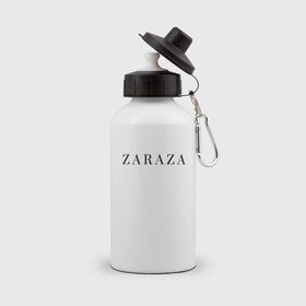 Бутылка спортивная с принтом ZARAZA в Тюмени, металл | емкость — 500 мл, в комплекте две пластиковые крышки и карабин для крепления | Тематика изображения на принте: zaraza | буквы | зараза | надпись | надпись на английском языке
