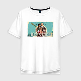 Мужская футболка хлопок Oversize с принтом Энола Холмс в Тюмени, 100% хлопок | свободный крой, круглый ворот, “спинка” длиннее передней части | 