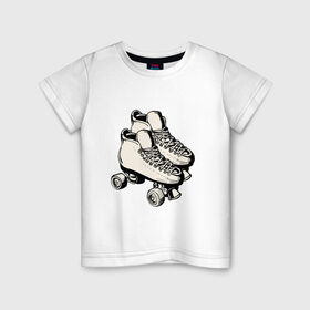 Детская футболка хлопок с принтом Ролики в Тюмени, 100% хлопок | круглый вырез горловины, полуприлегающий силуэт, длина до линии бедер | арт | кроссовки | обувь | рисунок | ролики | шнурки