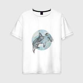 Женская футболка хлопок Oversize с принтом Акула-молот в Тюмени, 100% хлопок | свободный крой, круглый ворот, спущенный рукав, длина до линии бедер
 | circle | graphics | moon | shark | watercolor | акварель | акула | графика | круг | луна