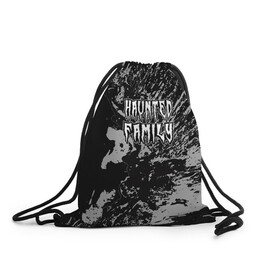 Рюкзак-мешок 3D с принтом Haunted Family (лейбл Kizaru) в Тюмени, 100% полиэстер | плотность ткани — 200 г/м2, размер — 35 х 45 см; лямки — толстые шнурки, застежка на шнуровке, без карманов и подкладки | 