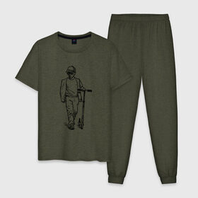Мужская пижама хлопок с принтом Самокатер в Тюмени, 100% хлопок | брюки и футболка прямого кроя, без карманов, на брюках мягкая резинка на поясе и по низу штанин
 | крутой | самокат | чёрно белый