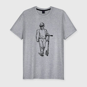 Мужская футболка хлопок Slim с принтом Самокатер в Тюмени, 92% хлопок, 8% лайкра | приталенный силуэт, круглый вырез ворота, длина до линии бедра, короткий рукав | крутой | самокат | чёрно белый