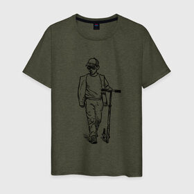 Мужская футболка хлопок с принтом Самокатер в Тюмени, 100% хлопок | прямой крой, круглый вырез горловины, длина до линии бедер, слегка спущенное плечо. | крутой | самокат | чёрно белый