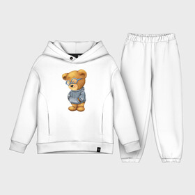Детский костюм хлопок Oversize с принтом Стеснительный мишка в Тюмени,  |  | игрушка | коричневый | мальчик | медвежонок | очки | свитер | серый | синий