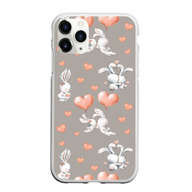 Чехол для iPhone 11 Pro Max матовый с принтом Влюбленные в Тюмени, Силикон |  | Тематика изображения на принте: влюбленные | зайчики | пара | розовый | сердце | серый | шарики