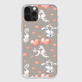 Чехол для iPhone 12 Pro Max с принтом Влюбленные в Тюмени, Силикон |  | влюбленные | зайчики | пара | розовый | сердце | серый | шарики