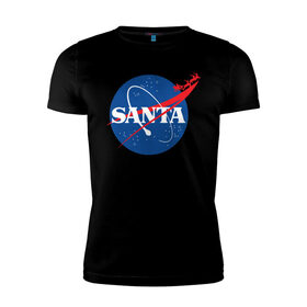 Мужская футболка хлопок Slim с принтом SANTA \ NASA. в Тюмени, 92% хлопок, 8% лайкра | приталенный силуэт, круглый вырез ворота, длина до линии бедра, короткий рукав | 