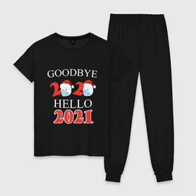 Женская пижама хлопок с принтом Goodbye 2020 hello 2021. в Тюмени, 100% хлопок | брюки и футболка прямого кроя, без карманов, на брюках мягкая резинка на поясе и по низу штанин | 