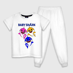 Детская пижама хлопок с принтом Baby Shark в Тюмени, 100% хлопок |  брюки и футболка прямого кроя, без карманов, на брюках мягкая резинка на поясе и по низу штанин
 | Тематика изображения на принте: baby | baby shark | shark | акула | анимация | бэби | бэби шарк | дети | мультфильм | песня | ребенок | шарк