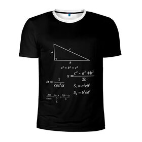 Мужская футболка 3D спортивная с принтом Теорема Пифагора в Тюмени, 100% полиэстер с улучшенными характеристиками | приталенный силуэт, круглая горловина, широкие плечи, сужается к линии бедра | алгебра | геометрия | гипотенуза | катет | математик | пифагор | теорема пифагора | треугольник | философ | формулы | школа | шпаргалка