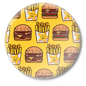 Значок с принтом фастфуд в Тюмени,  металл | круглая форма, металлическая застежка в виде булавки | Тематика изображения на принте: гамбургер | еда | картошка фри | фастфуд