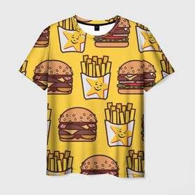 Мужская футболка 3D с принтом фастфуд в Тюмени, 100% полиэфир | прямой крой, круглый вырез горловины, длина до линии бедер | гамбургер | еда | картошка фри | фастфуд