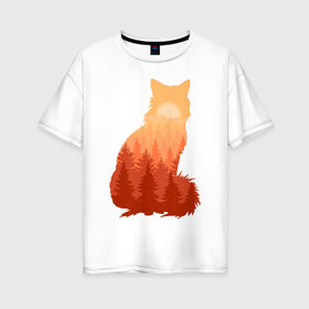 Женская футболка хлопок Oversize с принтом Лиса в Тюмени, 100% хлопок | свободный крой, круглый ворот, спущенный рукав, длина до линии бедер
 | fox | лес | лис | лиса | лисенок | лисичка | рыжий
