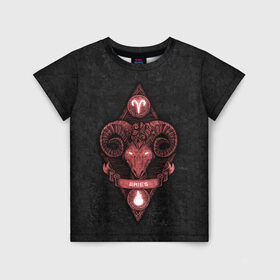 Детская футболка 3D с принтом ОВЕН в Тюмени, 100% гипоаллергенный полиэфир | прямой крой, круглый вырез горловины, длина до линии бедер, чуть спущенное плечо, ткань немного тянется | Тематика изображения на принте: aries | животное | зверь | знак зодиака | овен