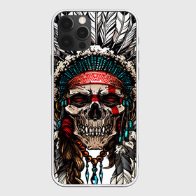 Чехол для iPhone 12 Pro Max с принтом Череп индейца в Тюмени, Силикон |  | Тематика изображения на принте: зубы | индеец | маска | перья | рисунок | ритуал | скелет | страшный | череп