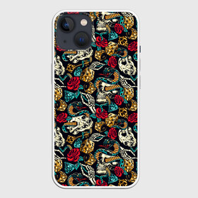 Чехол для iPhone 13 с принтом Hardcore tattoo в Тюмени,  |  | Тематика изображения на принте: colorful | skull | snake | tattoo | vintage | винтаж | змеи | игральные | кости | скелет | тату | цветной | цветы | черепа