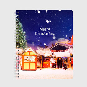 Тетрадь с принтом Merry Christmas в Тюмени, 100% бумага | 48 листов, плотность листов — 60 г/м2, плотность картонной обложки — 250 г/м2. Листы скреплены сбоку удобной пружинной спиралью. Уголки страниц и обложки скругленные. Цвет линий — светло-серый
 | 