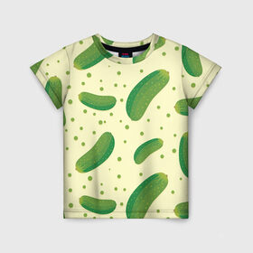 Детская футболка 3D с принтом Огурчики в Тюмени, 100% гипоаллергенный полиэфир | прямой крой, круглый вырез горловины, длина до линии бедер, чуть спущенное плечо, ткань немного тянется | арт | еда | лето | овощ | овощи | огурец | огурцы | огурчик | огурчики | рисунок