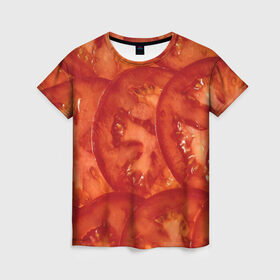 Женская футболка 3D с принтом Помидорки в Тюмени, 100% полиэфир ( синтетическое хлопкоподобное полотно) | прямой крой, круглый вырез горловины, длина до линии бедер | арт | еда | лето | овощ | овощи | помидор | помидорки | помидоры | рисунок | томат | томаты