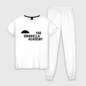 Женская пижама хлопок с принтом Umbrella Academy в Тюмени, 100% хлопок | брюки и футболка прямого кроя, без карманов, на брюках мягкая резинка на поясе и по низу штанин | netflix | serial | umbrella academy | академия | зонт | зонтик | нетфликс | сериал