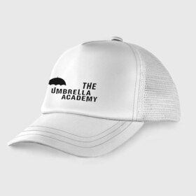 Детская кепка тракер с принтом Umbrella Academy в Тюмени, Козырек - 100% хлопок. Кепка - 100% полиэстер, Задняя часть - сетка | универсальный размер, пластиковая застёжка | netflix | serial | umbrella academy | академия | зонт | зонтик | нетфликс | сериал