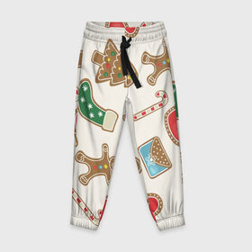 Детские брюки 3D с принтом рождественские пряники в Тюмени, 100% полиэстер | манжеты по низу, эластичный пояс регулируется шнурком, по бокам два кармана без застежек, внутренняя часть кармана из мелкой сетки | Тематика изображения на принте: 