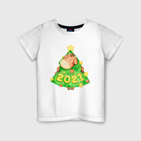 Детская футболка хлопок с принтом Год быка 2021 Елочка-бычок в Тюмени, 100% хлопок | круглый вырез горловины, полуприлегающий силуэт, длина до линии бедер | 