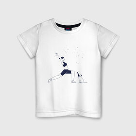 Детская футболка хлопок с принтом Магия утра в Тюмени, 100% хлопок | круглый вырез горловины, полуприлегающий силуэт, длина до линии бедер | fitness | yoga. | девушка | дом | заряд на весь день | зарядка | йога | кошка | утро | фитнес | хорошее настроение