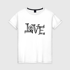 Женская футболка хлопок с принтом Love в Тюмени, 100% хлопок | прямой крой, круглый вырез горловины, длина до линии бедер, слегка спущенное плечо | love | граффити | иностранные | любовь | надпись | прикольные | слово | текст