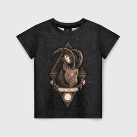 Детская футболка 3D с принтом КОЗЕРОГ в Тюмени, 100% гипоаллергенный полиэфир | прямой крой, круглый вырез горловины, длина до линии бедер, чуть спущенное плечо, ткань немного тянется | capricorn | животное | зверь | знак зодиака | козерог