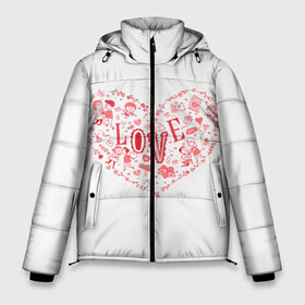 Мужская зимняя куртка 3D с принтом Сердце для любимой в Тюмени, верх — 100% полиэстер; подкладка — 100% полиэстер; утеплитель — 100% полиэстер | длина ниже бедра, свободный силуэт Оверсайз. Есть воротник-стойка, отстегивающийся капюшон и ветрозащитная планка. 

Боковые карманы с листочкой на кнопках и внутренний карман на молнии. | ball | bird | castle | cat | cloud | couple | cupid | diamond | flower | heart | letter | love | ring | бриллиант | замок | кольцо | кот | купидон | любовь | облако | пара | письмо | птица | сердце | цветок | шарик