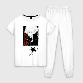 Женская пижама хлопок с принтом Магическая битва в Тюмени, 100% хлопок | брюки и футболка прямого кроя, без карманов, на брюках мягкая резинка на поясе и по низу штанин | jujutsu kaisen | аниме | магическая битва | манга