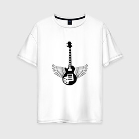 Женская футболка хлопок Oversize с принтом Гитара Арт в Тюмени, 100% хлопок | свободный крой, круглый ворот, спущенный рукав, длина до линии бедер
 | басгитара | гитара | гитара с крыльями | музыкальный инструмент | рок