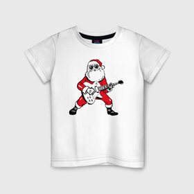 Детская футболка хлопок с принтом Дед Мороз Рокер в Тюмени, 100% хлопок | круглый вырез горловины, полуприлегающий силуэт, длина до линии бедер | Тематика изображения на принте: 