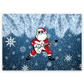 Поздравительная открытка с принтом Дед Мороз Рокер в Тюмени, 100% бумага | плотность бумаги 280 г/м2, матовая, на обратной стороне линовка и место для марки
 | Тематика изображения на принте: гитара | гитарист | год | дед | зима | зимний | клаус | метал | металл | мороз | музыка | музыкант | новый | рождество | рок | рокер | санта