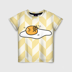 Детская футболка 3D с принтом гудетама в Тюмени, 100% гипоаллергенный полиэфир | прямой крой, круглый вырез горловины, длина до линии бедер, чуть спущенное плечо, ткань немного тянется | гудетама | еда | ленивое яйцо | яичница