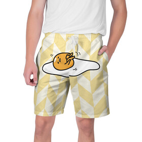 Мужские шорты 3D с принтом гудетама в Тюмени,  полиэстер 100% | прямой крой, два кармана без застежек по бокам. Мягкая трикотажная резинка на поясе, внутри которой широкие завязки. Длина чуть выше колен | Тематика изображения на принте: гудетама | еда | ленивое яйцо | яичница