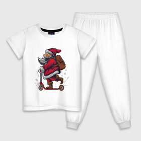 Детская пижама хлопок с принтом Санта на самокате в Тюмени, 100% хлопок |  брюки и футболка прямого кроя, без карманов, на брюках мягкая резинка на поясе и по низу штанин
 | 