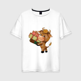 Женская футболка хлопок Oversize с принтом Символ года 2021 бык в Тюмени, 100% хлопок | свободный крой, круглый ворот, спущенный рукав, длина до линии бедер
 | 