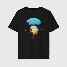 Женская футболка хлопок Oversize с принтом Закат в Тюмени, 100% хлопок | свободный крой, круглый ворот, спущенный рукав, длина до линии бедер
 | casual | outdoor | закат | красивый закат | лес | озеро | природа | солнце